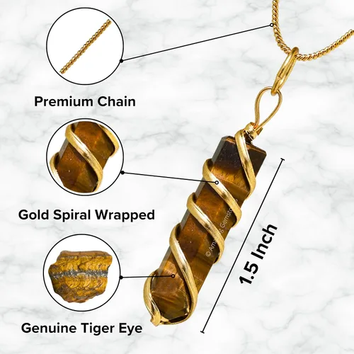 Vista 3 de Amazing Gemstone Collar con dije de cristal de ojo de tigre para mujer, envuelto en alambre dorado, delicado collar minimalista de cristal curativo