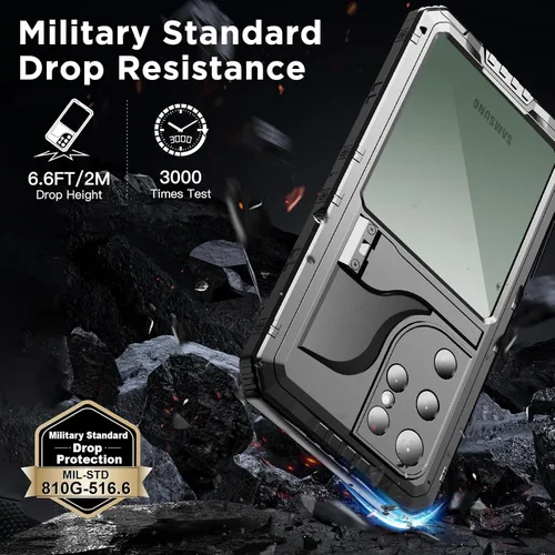 Vista 4 de Mitywah Funda impermeable para Samsung Galaxy S23 Ultra, funda de metal resistente, carcasa de cuerpo completo a prueba de golpes con protector