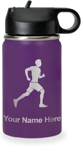 Vista 36 de LaserGram Botella de agua personalizada, Running Man, acero inoxidable de doble pared aislada al vacío con popote superior, regalo grabado