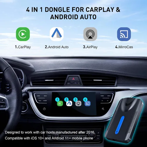 Vista 2 de Adaptador inalámbrico CarPlay y Android Auto, 4 en 1 AI Box Lite para CarPlay con cable de fábrica o coches Android Auto, conexión de 2 canales