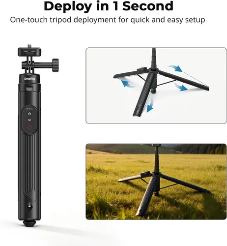 Vista 2 de SmallRig Trípode para selfie stick de 59 pulgadas con control remoto y abrazadera para teléfono, soporte de trípode extensible para DJI Osmo Action