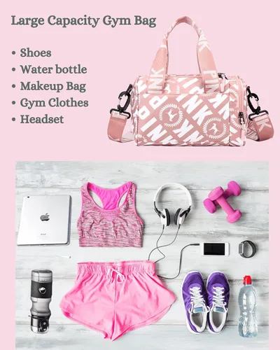 Vista 7 de Bolsa de gimnasio pequeña estética, bonita bolsa de lona con asa, bolsa de viaje para el hombro, bolsa cruzada resistente para deportes de natación