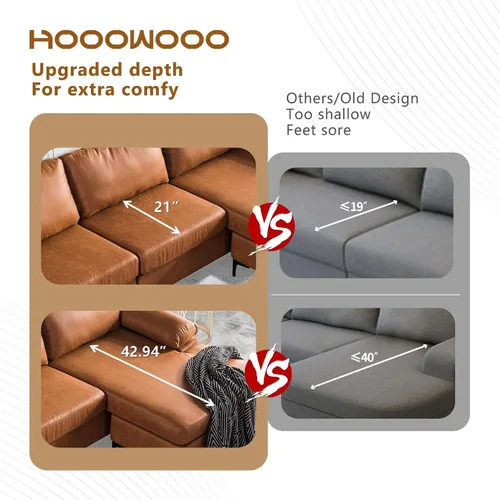 Vista 5 de HOOOWOOO Sofá modular de 97 pulgadas, moderno en forma de L, con diván reversible izquierdo y derecho para sala de estar pequeña, apartamento