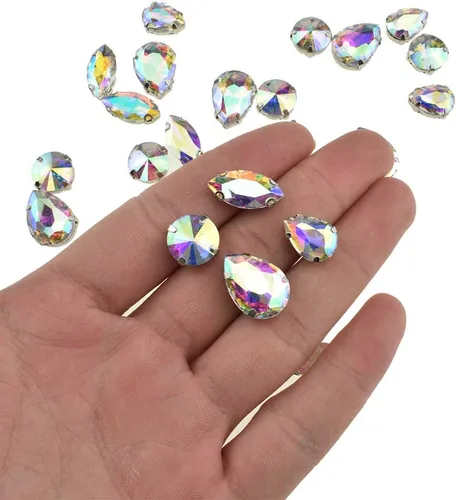 Vista 11 de Hahiyo Base de garras de diamantes de imitación para coser, vidrio transparente, formas mixtas, gemas de cristal, ajuste de puntas traseras