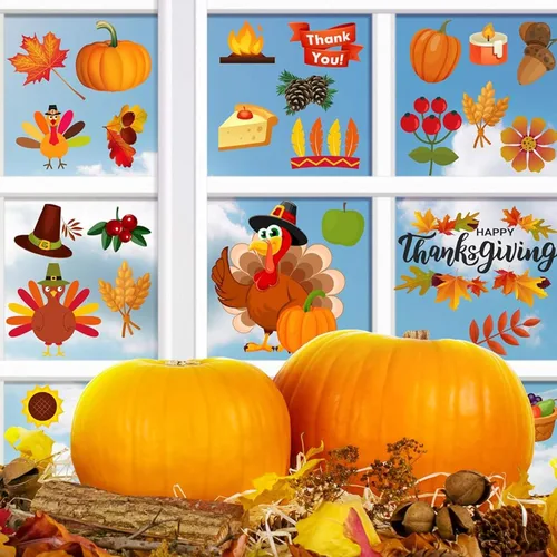 Vista 4 de 158 calcomanías de Acción de Gracias para ventana de vidrio, calcomanías de doble cara para ventana de otoño, pavo de otoño, ofertas de decoración