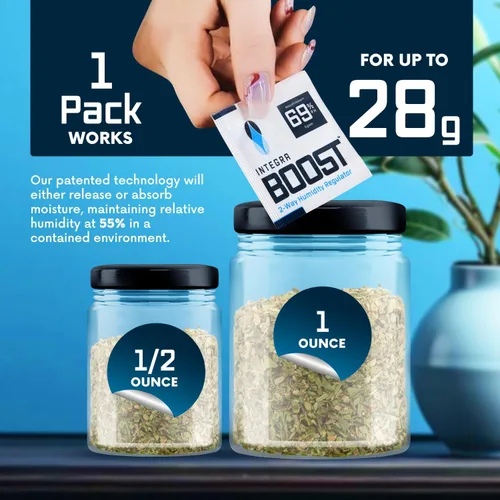 Vista 3 de Integra Boost Paquete de control de humedad de 2 vías, conserva el sabor y controla la humedad al 69% de RH, absorbente de humedad para hierbas