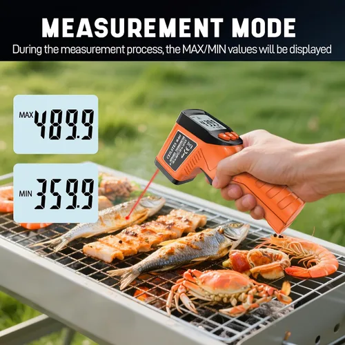 Vista 3 de Pistola termómetro infrarroja, pistola de temperatura infrarroja para cocinar, pistola de termómetro láser de -58 ℉ ~ 1076 ℉ con emisividad