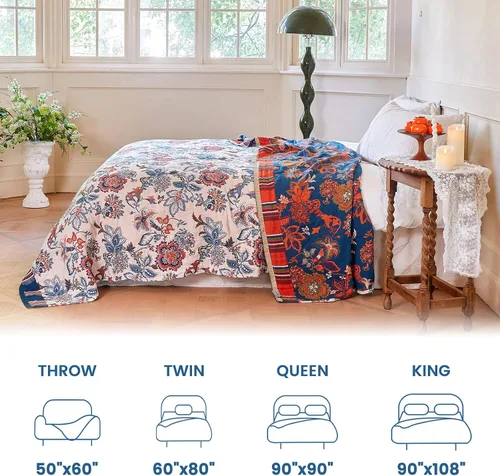Vista 224 de MSGKV - Manta bohemia/primaveral de algodón para sofá y sala de estar, de gasa acogedora, de 50 x 60 pulgadas 50"x60" Cotton Throw, Woven Bird