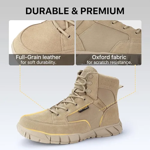 Vista 3 de FREE SOLDIER Botas de trabajo duraderas para hombre, 6 pulgadas, ligeras, impermeables, botas de senderismo, botas tácticas de cuero de gamuza
