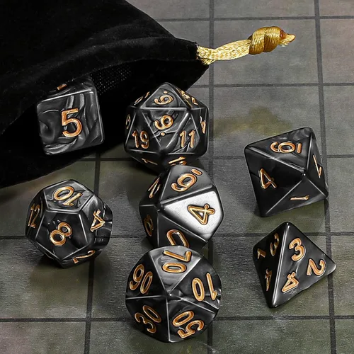 Vista 6 de CiaraQ Juego de dados poliédricos de 7 piezas para juegos de mesa MTG de Negro