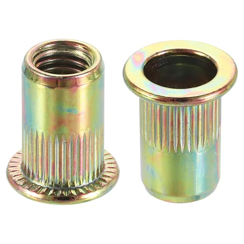 Vista 10 de uxcell Tuercas de remache de acero al carbono M3 Inserto de cabeza plana amarillo cinc plateado 50 PC