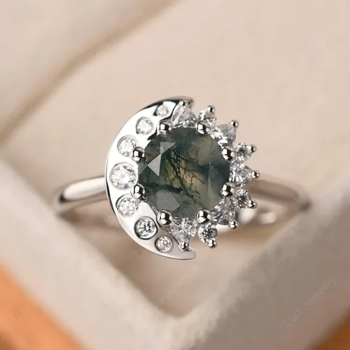 Vista 2 de LUO - Anillo de compromiso de plata de ley S925 con forma redonda de 0.276in con piedras preciosas para mujer