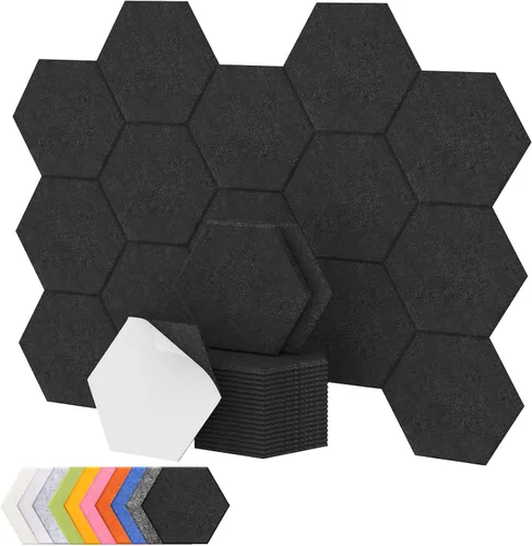 Vista 16 de Paquete de 12 paneles acústicos hexagonales de alta densidad, paneles de pared insonorizados TONOR de 12"x 10"x 0.4", paneles de absorción de sonido