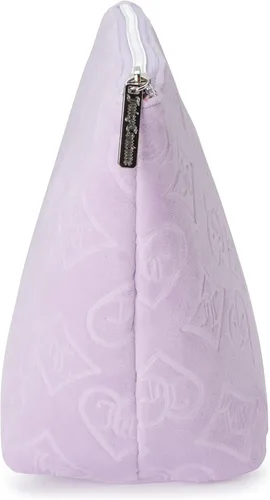 Vista 4 de Juicy Couture Bolsa de maquillaje púrpura lavanda organizador de cosméticos esenciales de viaje con cremallera superior cuña terciopelo corazón