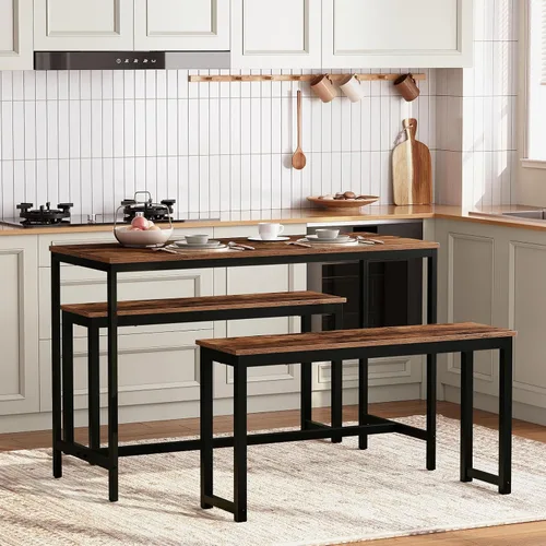 Vista 6 de HOOBRO Banco de comedor, par de 2 bancos de interior de estilo industrial, marco de metal duradero, para cocina, comedor, sala de estar, marrón