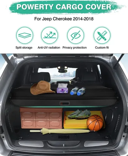 Vista 2 de Powerty Funda de carga para Jeep Cherokee 2014, 2015, 2016, 2017, 2018, accesorios para maletero, cubierta retráctil para maletero y maletero, sin