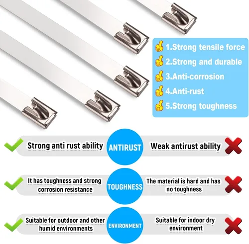 Vista 5 de Bridas de metal de 24 pulgadas, bridas de acero inoxidable largas, correas de bloqueo automático resistentes de 500 libras, bridas de cables