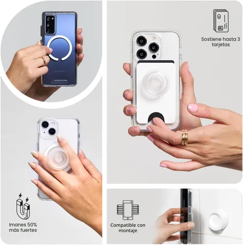 Vista 6 de PopSockets Agarre de teléfono para MagSafe con soporte, soporte magnético, parte superior intercambiable, sujeción segura para fundas MagSafe