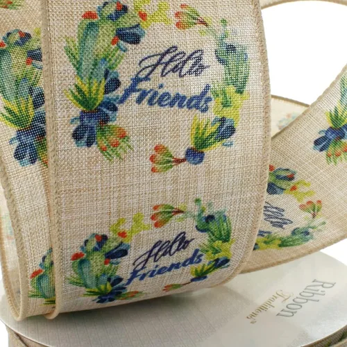 Vista 5 de Ribbon Traditions Cinta con alambre de ramitas verdes beige 2 1/2" x 10 yardas