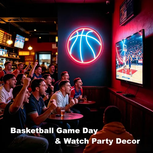 Vista 3 de Letrero de neón de baloncesto, luz LED de neón regulable de 12 pulgadas, alimentada por USB, decoración de pared de neón deportiva estética