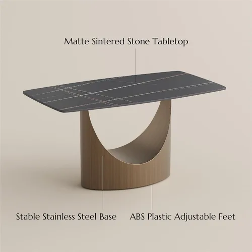 Vista 9 de POVISON Mesa de Comedor Moderna Hobart de 63" para 4, Mesa de Comedor Rectangular de Servicio Pesado Negro Mate, Superficie de Mesa de Comedor