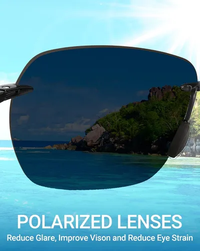 Vista 6 de LADEESSE Sunglasses Men - Rimless Square Polarized Sunglasses - Lightweight TR90 Frame Sun Glasses with UV Protection