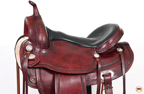 Vista 4 de HILASON Western Saddle Antique Mahogany Flex Tree Trail Pleasure Hand tooled genuine American cowhide, flex tree, black leather seat, 26 inch skirt