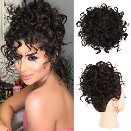 Vista 21 de Lommel Moño desordenado del pelo del pedazo natural suave rizado bollos Hairpieces (13W) Moño de pelo rizado suelto con cordón para mujer
