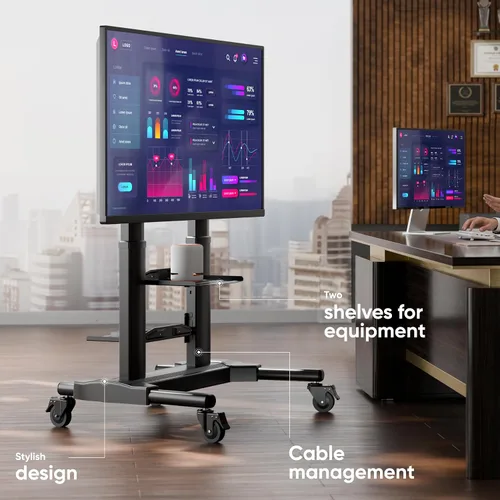 Vista 6 de ONKRON Soporte de TV móvil con ruedas para televisores de 40 a 80 pulgadas de hasta 122 libras, carrito de TV rodante, soporte de TV portátil