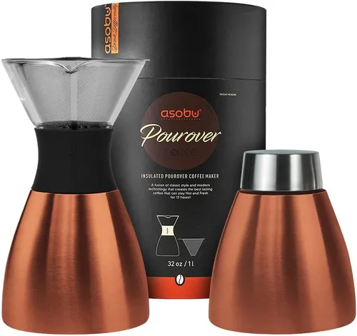 Vista 11 de asobu Cafetera de Vertido Aislada (32 oz.) Vacío de Doble Pared, Filtro de Acero Inoxidable y Jarra para Llevar (Borgoña)