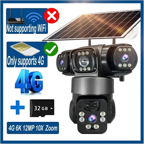 Vista 2 de Cámara de seguridad para exteriores PTZ solar de triple lente Cámara 4G de 12MP Añadir 32G