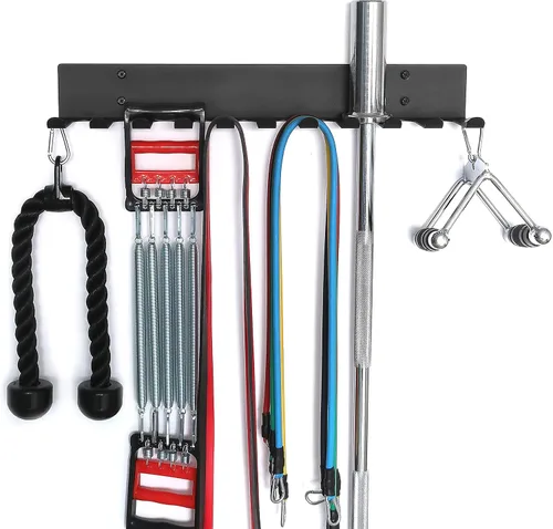 Vista 7 de Estante de almacenamiento multiusos para equipos de gimnasio, colgador de almacenamiento para bandas de resistencia, estante para barras, estante
