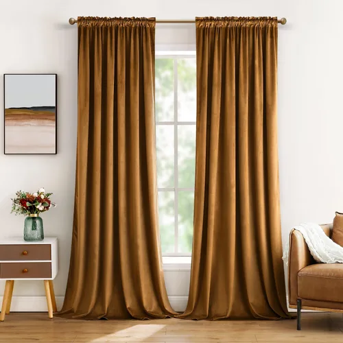Vista 44 de MIULEE - Juego de 2 paneles de cortinas negro opacas y térmicas de terciopelo para la sala de estar y dormitorio, con bolsillo para cortinero, de 63