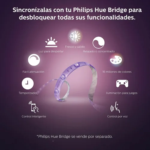 Vista 2 de Philips 800268 Hue LightStrip Plus - Extensión de luz LED inteligente regulable (compatible con Amazon Alexa, Apple HomeKit y Google Assistant)
