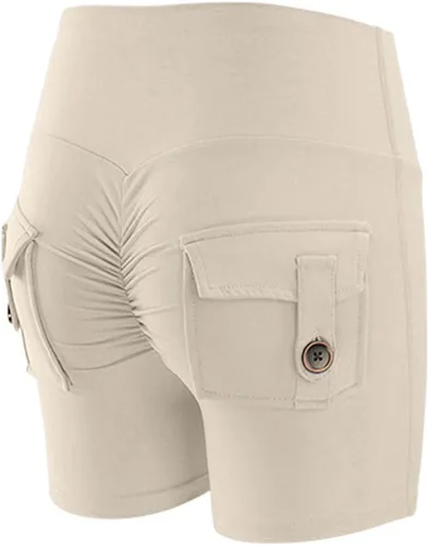 Vista 6 de DASAYO Pantalones cortos de yoga de cintura alta para mujer, pantalones cortos elásticos con bolsillos, pantalones cortos de entrenamiento atléticos
