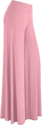 Vista 45 de Made By Johnny Pantalones palazzo elásticos de pierna ancha para mujer, lisos, casuales, cómodos