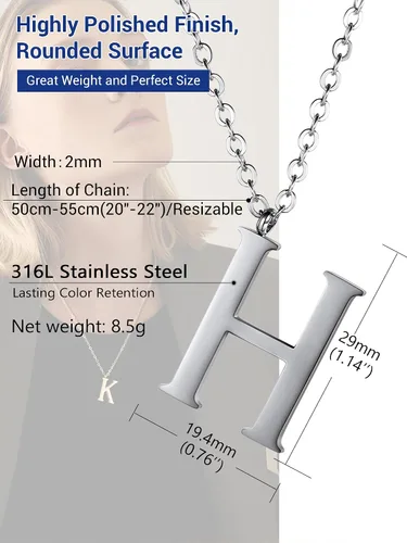 Vista 4 de PROSTEEL Collares con inicial para mujer, chapado en oronegro, acero inoxidable 316 A-Z, joyería con nombre, ajustable de 20 a 22 pulgadas, viene