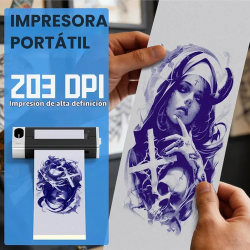 Vista 4 de KVM Mini impresora térmica inalámbrica de plantillas de tatuaje Bluetooth