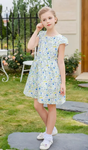 Vista 2 de SMILING PINKER Vestidos de verano para niñas pequeñas, de algodón, sin mangas, mariposa