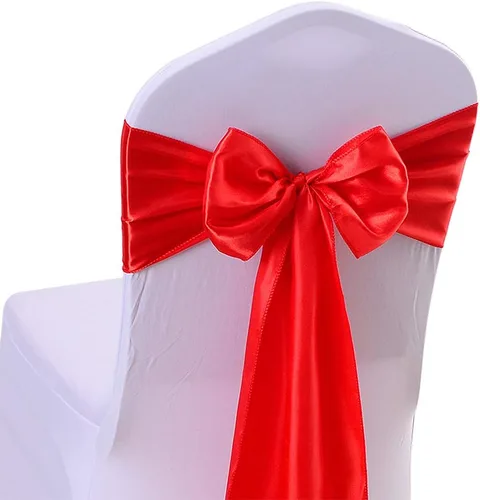 Vista 8 de Paquete de 10 bandas de satén rosa claro para silla, lazos para sillas de boda de 7 x 108 pulgadas para banquetes, decoraciones de fiestas, eventos