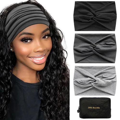 Vista 10 de S&N Remille Diademas Anchas para Mujeres, Banda para el Cabello Grande, Diadema Elástica Antideslizante con Nudo Trenzado, Accesorios para Yoga