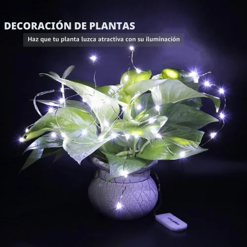 Vista 6 de Tira de luces led rutilantes con 20 luces de hadas led micro Cylapex, en cable de cobre revestido de plata de 3.3 pies, funciona con dos