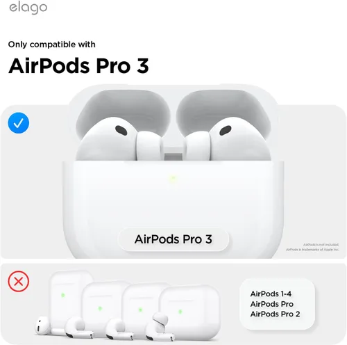 Vista 2 de elago Funda híbrida líquida compatible con AirPods Pro 3, protección de triple capa, cordón incluido, carga inalámbrica, resistente a los golpes