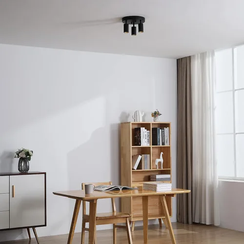 Vista 3 de Shura - Lámpara de techo LED redonda integrada de 3 luces negras con cabezales giratorios, luz de techo ajustable de montaje empotrado, 3000 K, 1365