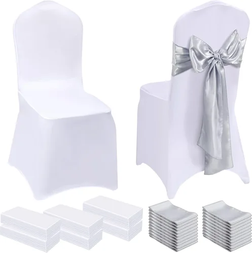Vista 10 de Mepase - Juego de 100 fundas para sillas, color blanco, dorado champán