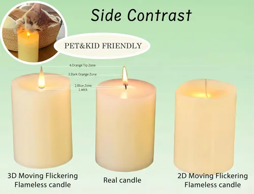 Vista 6 de Velas de Pilar de Vidrio Sin Llama Parpadeantes con Temporizador Remoto, Operadas por Batería LED 3D Llama en Movimiento Velas de Cera Real, Control
