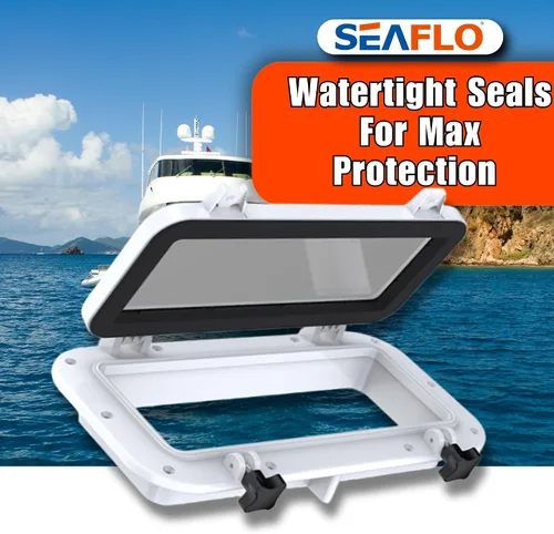 Vista 3 de SEAFLO Ventana rectangular para ojo de buey con plástico ABS y vidrio tintado, 16 x 8 pulgadas (blanco)