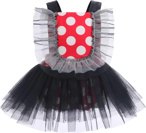 Vista 8 de IBTOM CASTLE Vestido de princesa tutú para niña pequeña con estampado de leopardo, dona, ratón, vestido de princesa con funda para pañales, conjunto