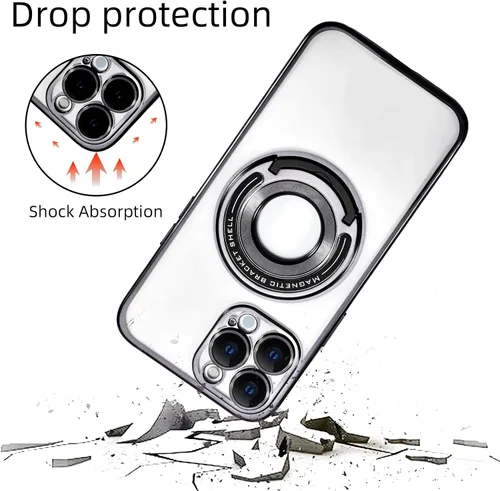 Vista 2 de Funda magnética con soporte invisible para iPhone 15 Pro Max, compatible con MagSafe, protector de lente de cámara integrado, chapado de lujo