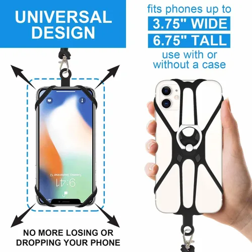 Vista 4 de Kinizuxi 2 Piezas Cordón para Teléfono Celular Cruzado con Correa Ajustable para el Cuello y Agarre de Anillo para Teléfono, Cordón Universal